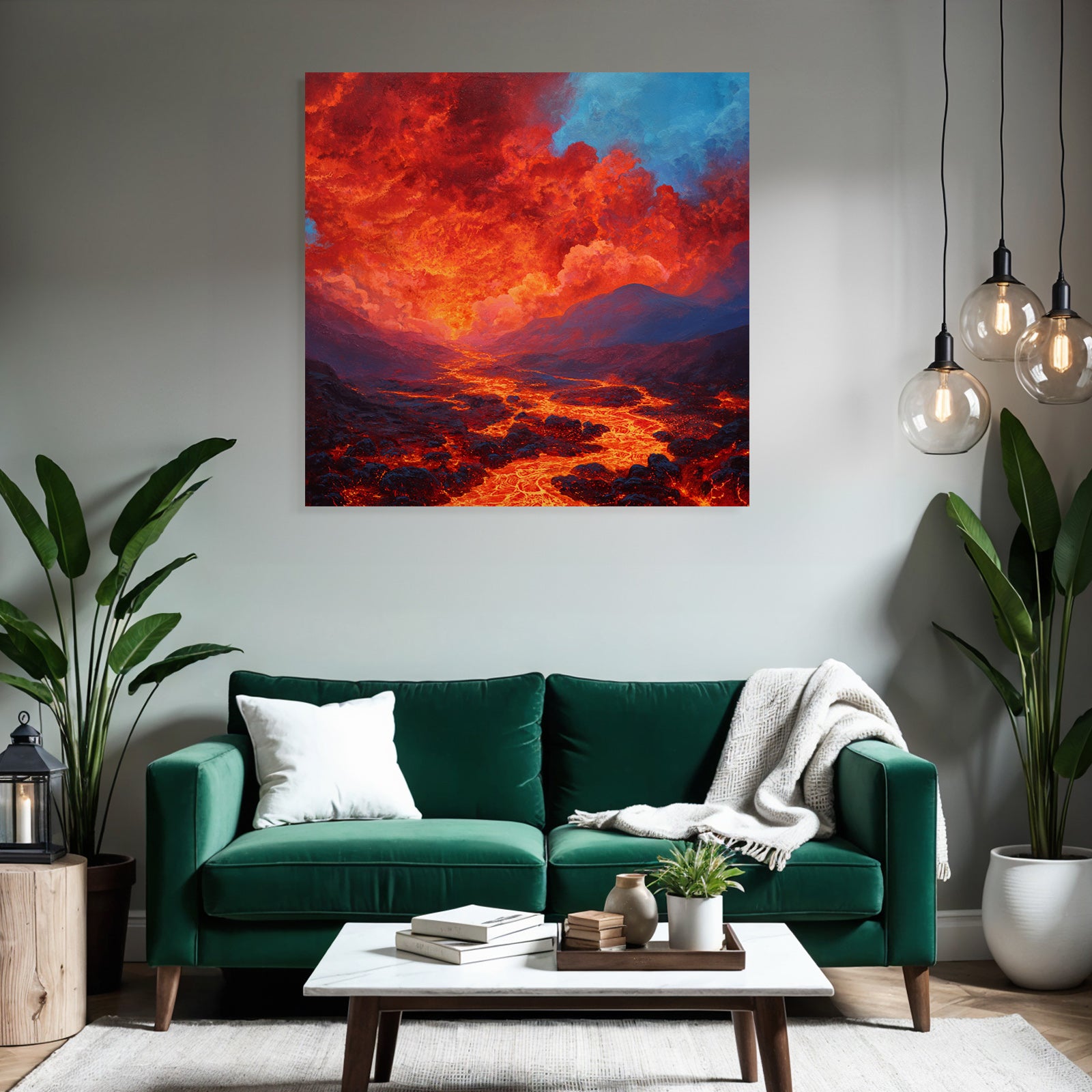 Vulkanlandschaft Mit Lava Und Dramatischem Himmel