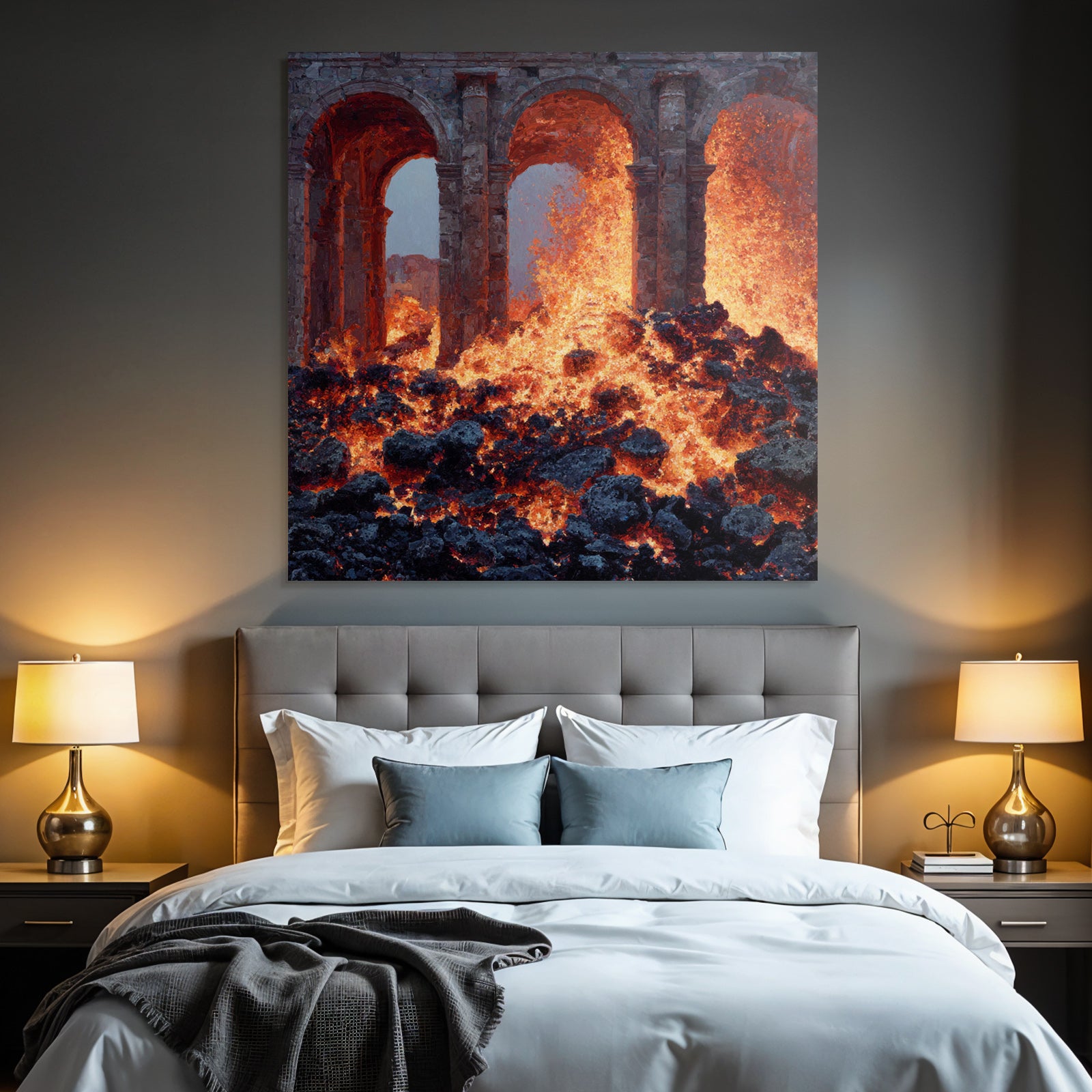 Vulkanlandschaft Mit Steinbögen Und Lavafluss