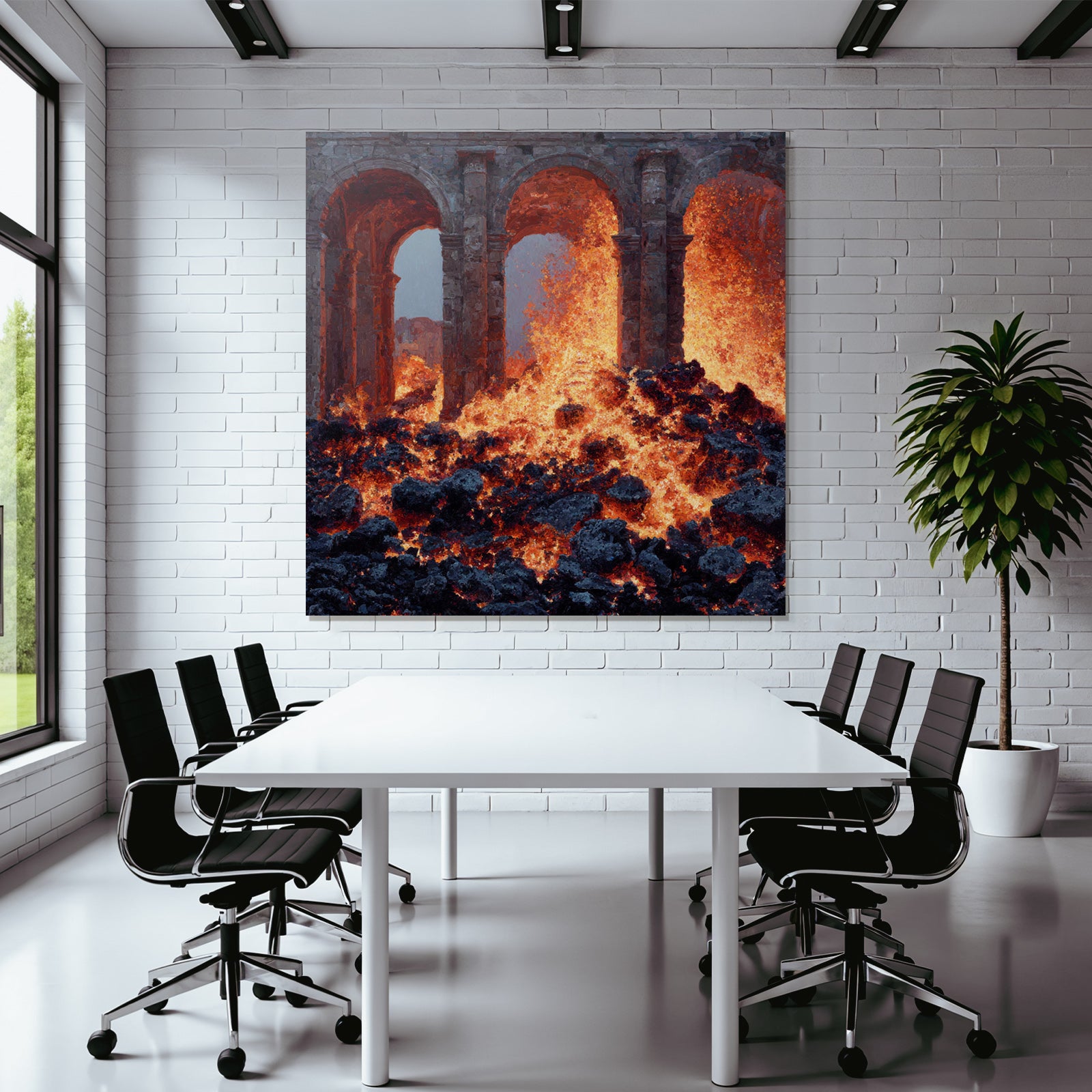Vulkanlandschaft Mit Steinbögen Und Lavafluss