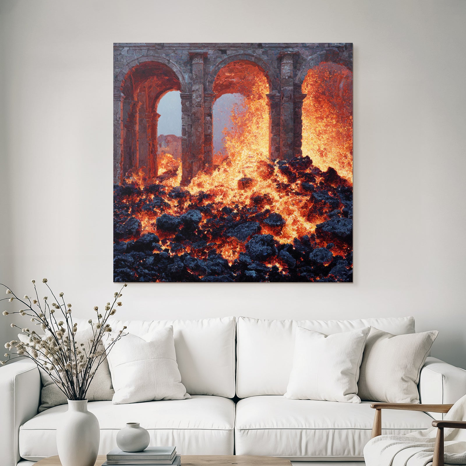 Vulkanlandschaft Mit Steinbögen Und Lavafluss
