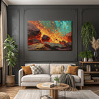 Abstrakte Vulkanlandschaft Mit Lavafluss Und Gesteinsbrocken