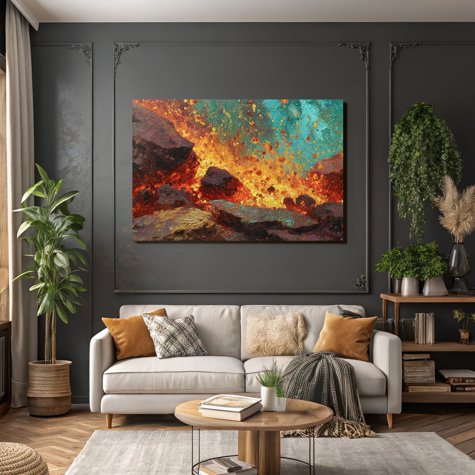 Abstrakte Vulkanlandschaft Mit Lavafluss Und Gesteinsbrocken