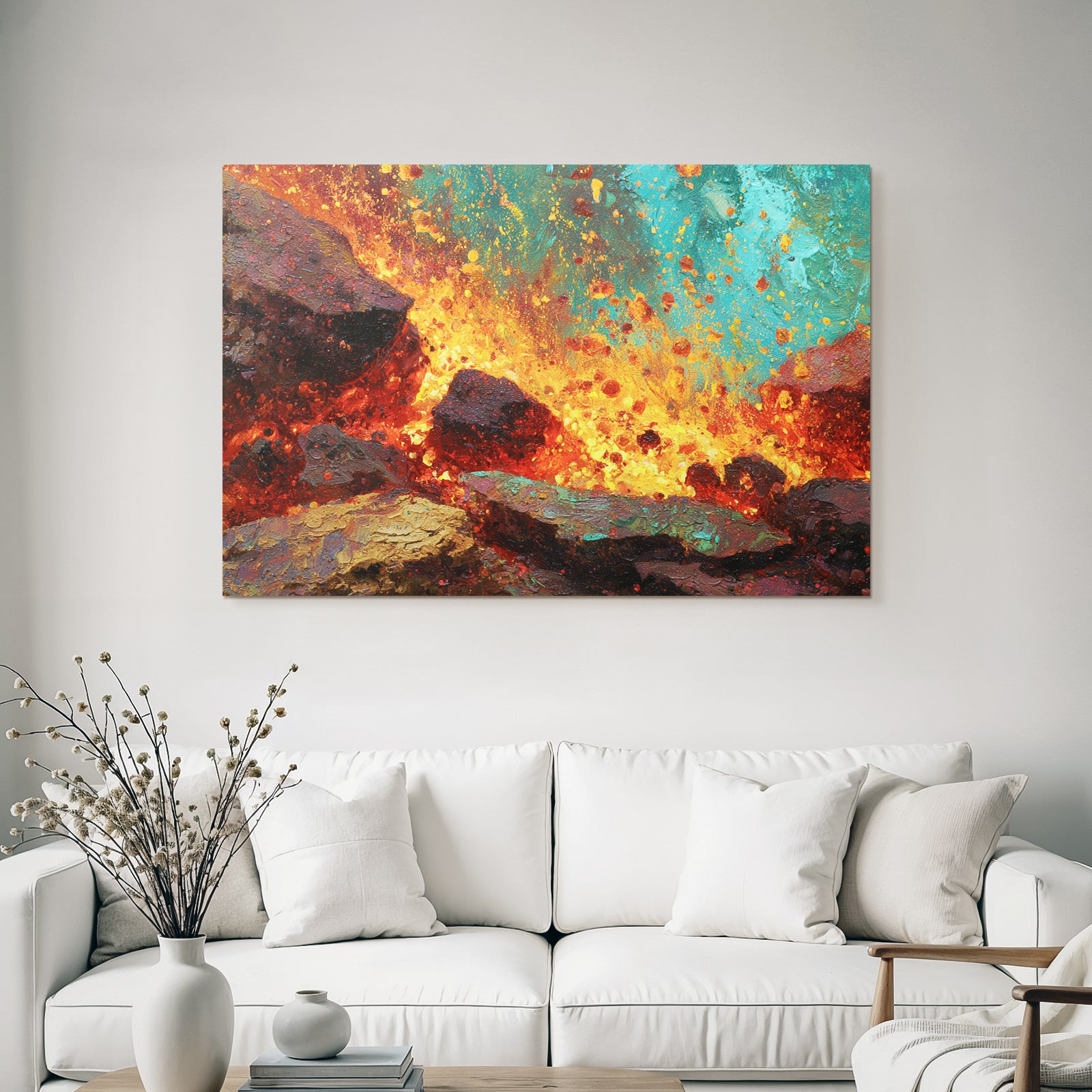 Abstrakte Vulkanlandschaft Mit Lavafluss Und Gesteinsbrocken