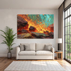 Abstrakte Vulkanlandschaft Mit Lavafluss Und Gesteinsbrocken
