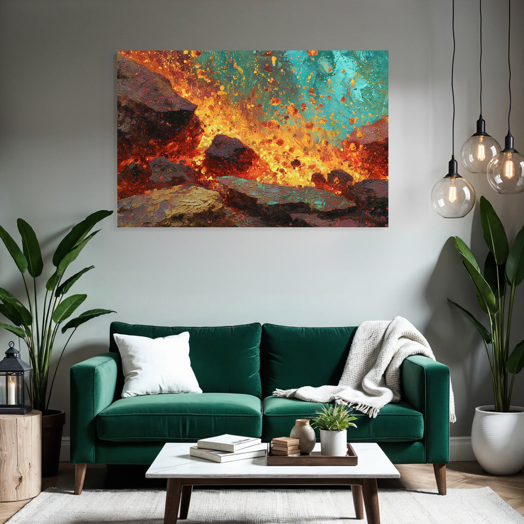 Abstrakte Vulkanlandschaft Mit Lavafluss Und Gesteinsbrocken