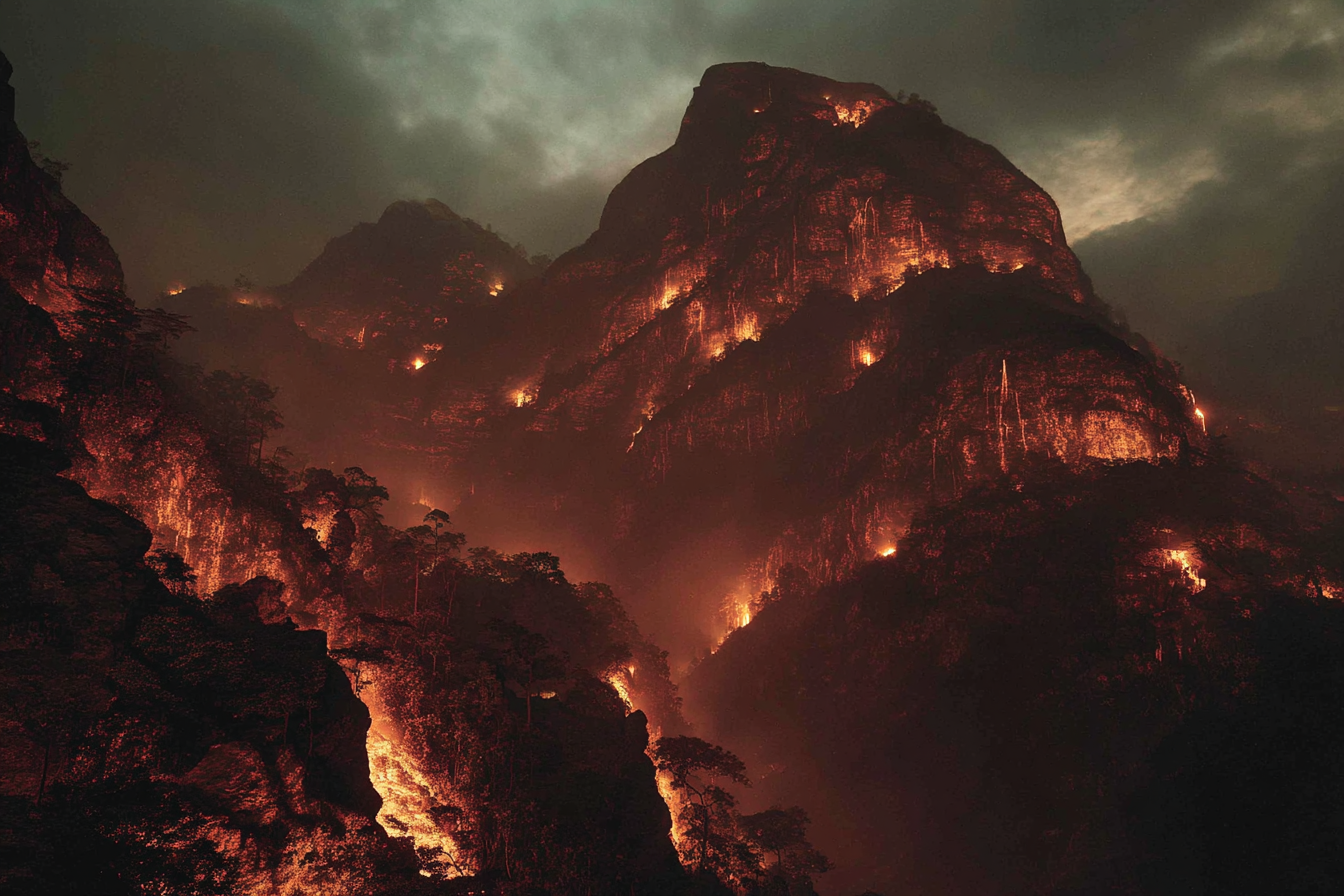 Dramatische Berglandschaft Im Feürlicht | Feuer und Vulkane | Natur
