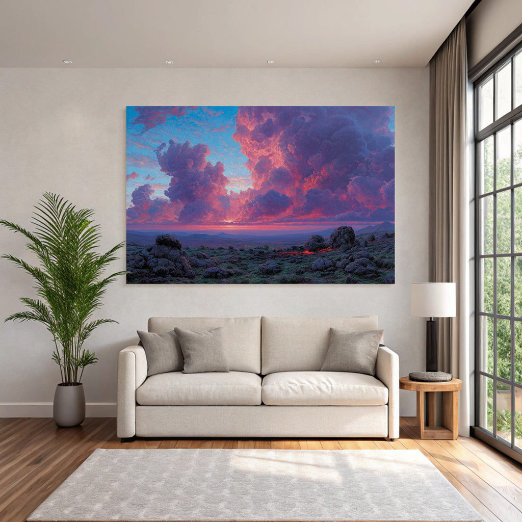 Dramatische Bunte Wolken Über Felsiger Landschaft Im Sonnenaufgang