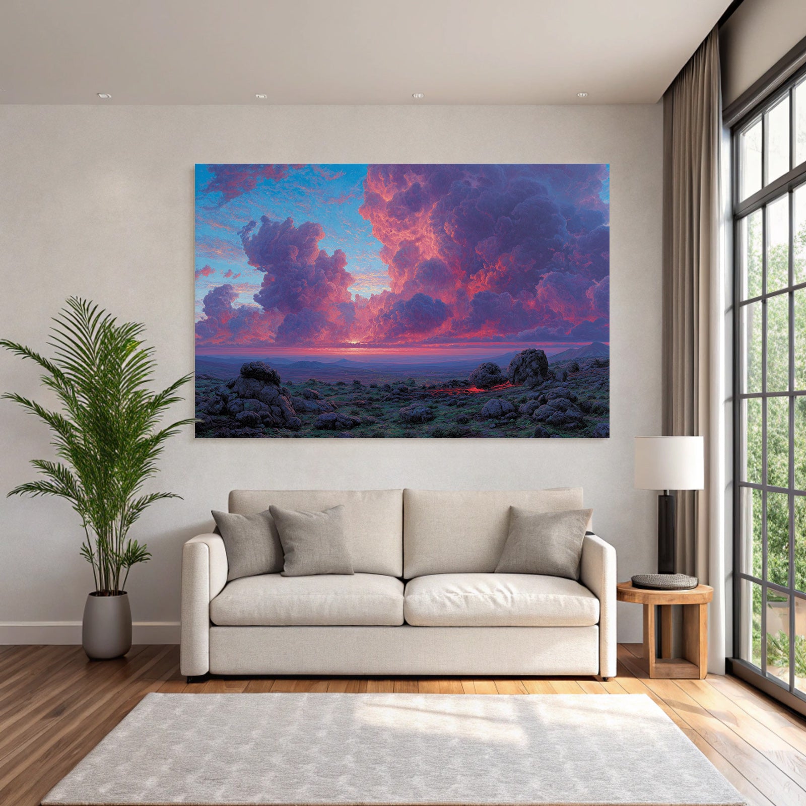 Dramatische Bunte Wolken Über Felsiger Landschaft Im Sonnenaufgang
