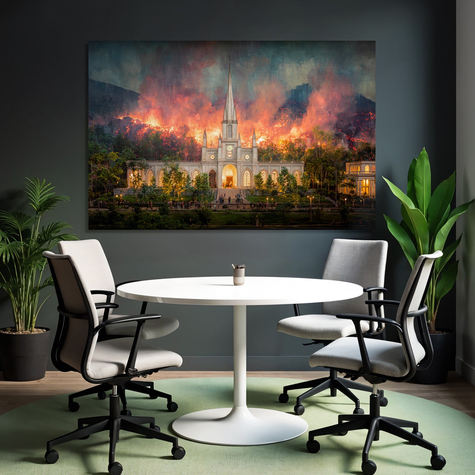 Dramatische Szene Prachtvolle Kirche Vor Waldbrand