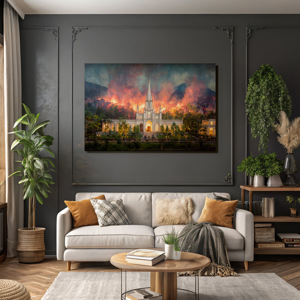 Dramatische Szene Prachtvolle Kirche Vor Waldbrand