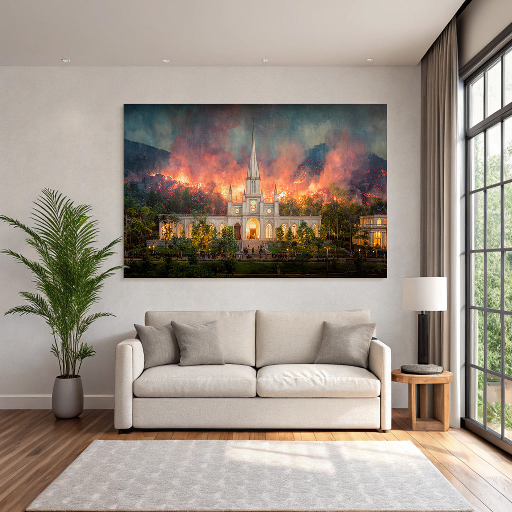 Dramatische Szene Prachtvolle Kirche Vor Waldbrand