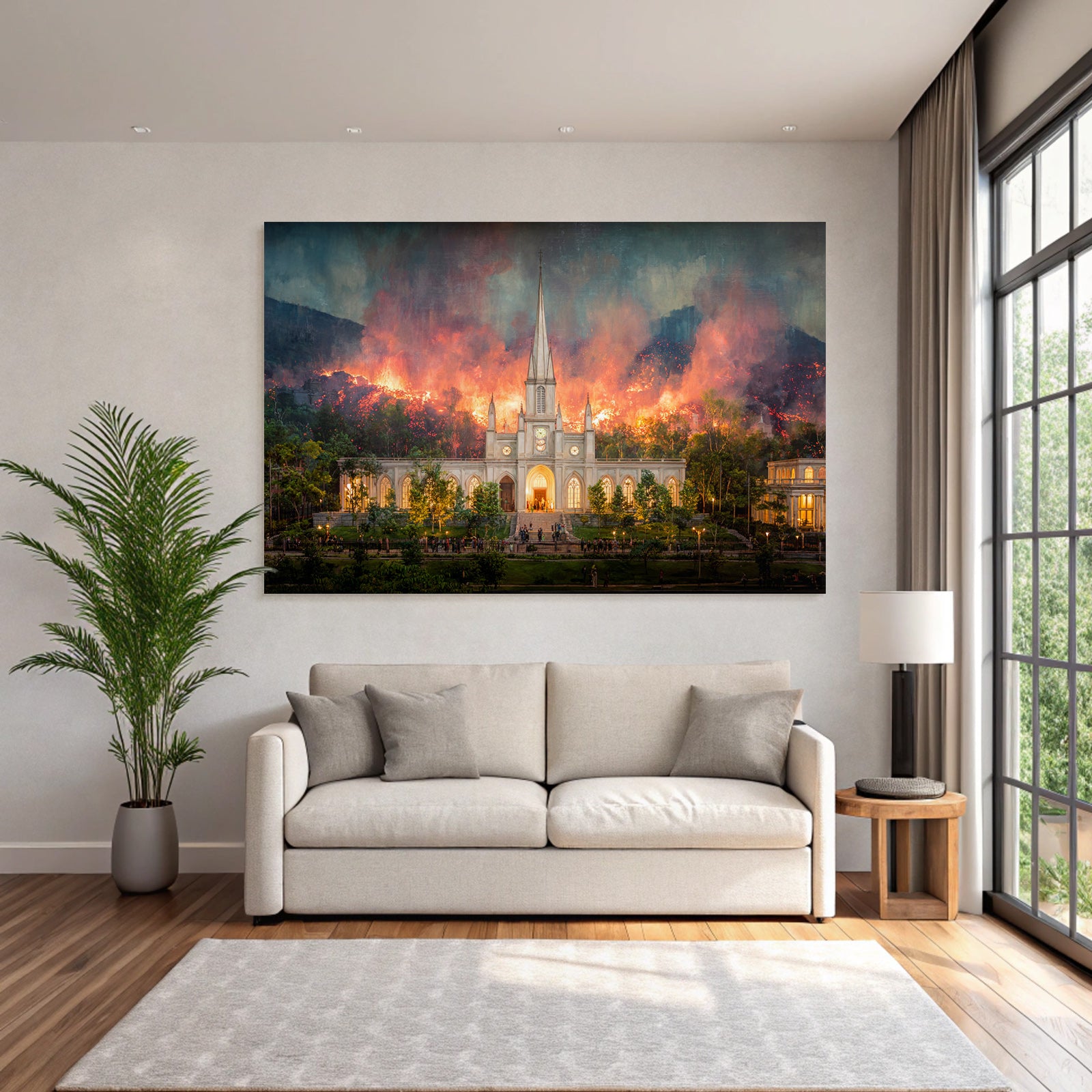Dramatische Szene Prachtvolle Kirche Vor Waldbrand