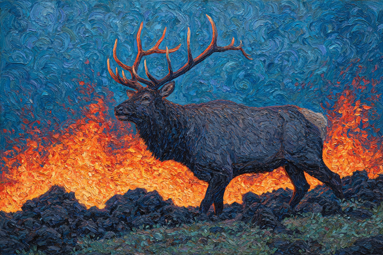Dramatischer Hirsch Im Feürhimmel | Feuer und Vulkane | Natur