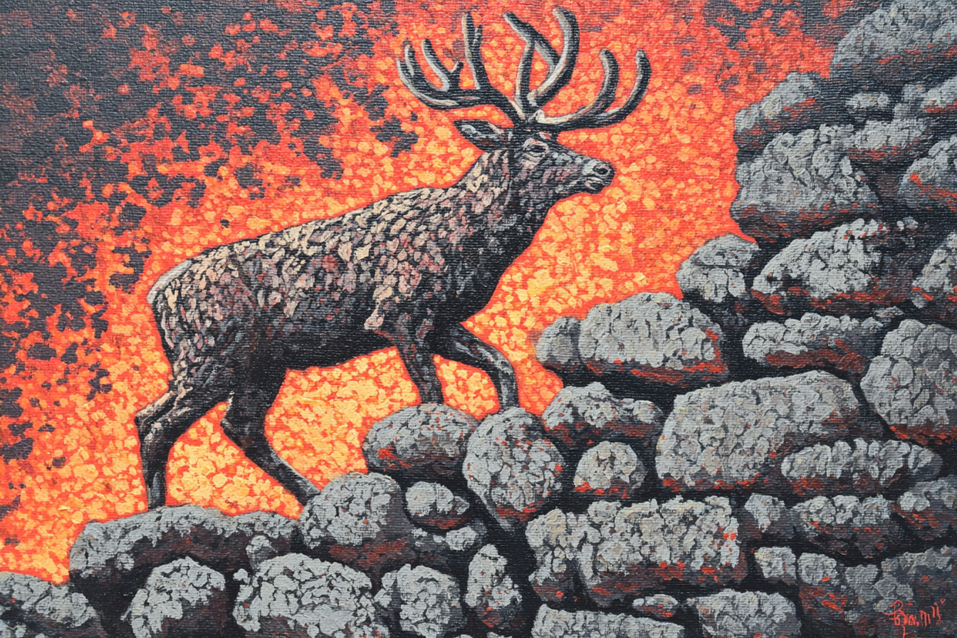 Hirsch Auf Vulkan Felsen | Feuer und Vulkane | Natur