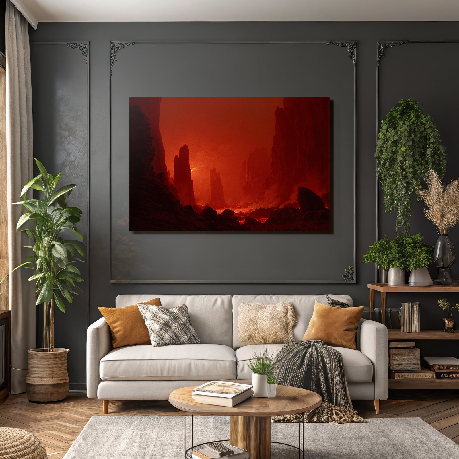 Höllenlandschaft Mit Fliessender Lava