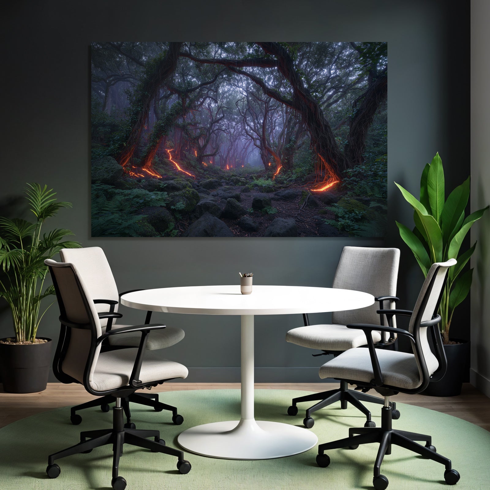 Magischer Wald Mit Glühendem Lavafluss