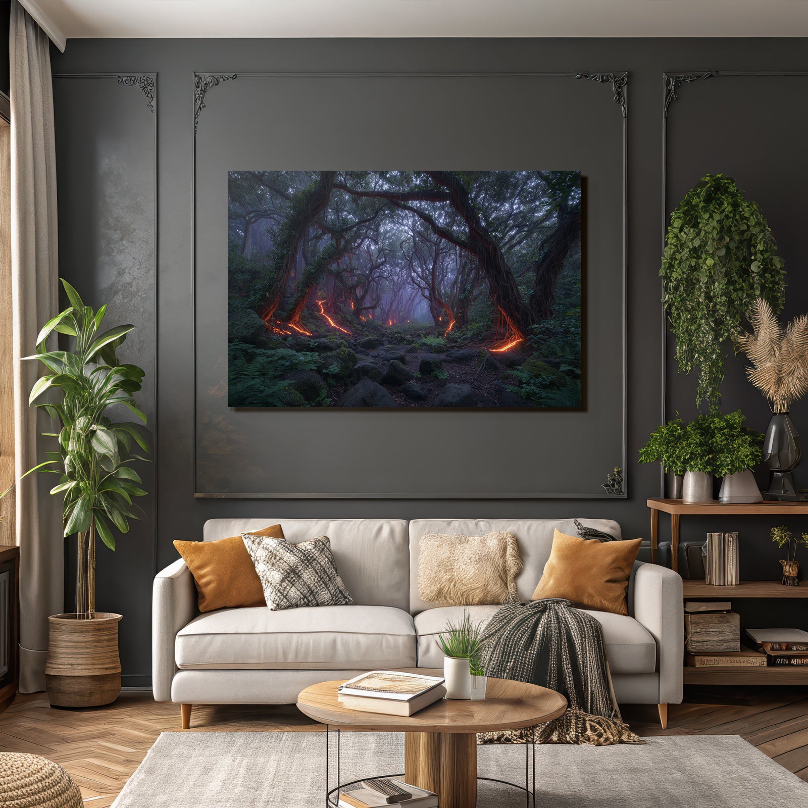 Magischer Wald Mit Glühendem Lavafluss