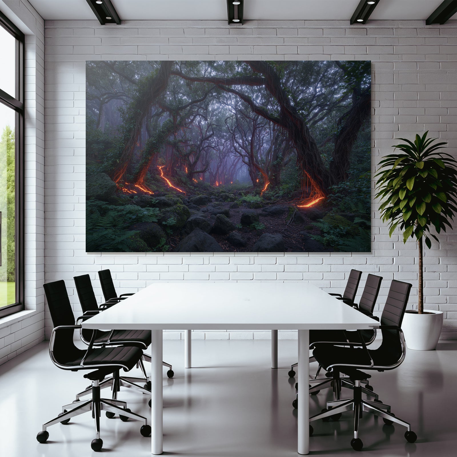 Magischer Wald Mit Glühendem Lavafluss