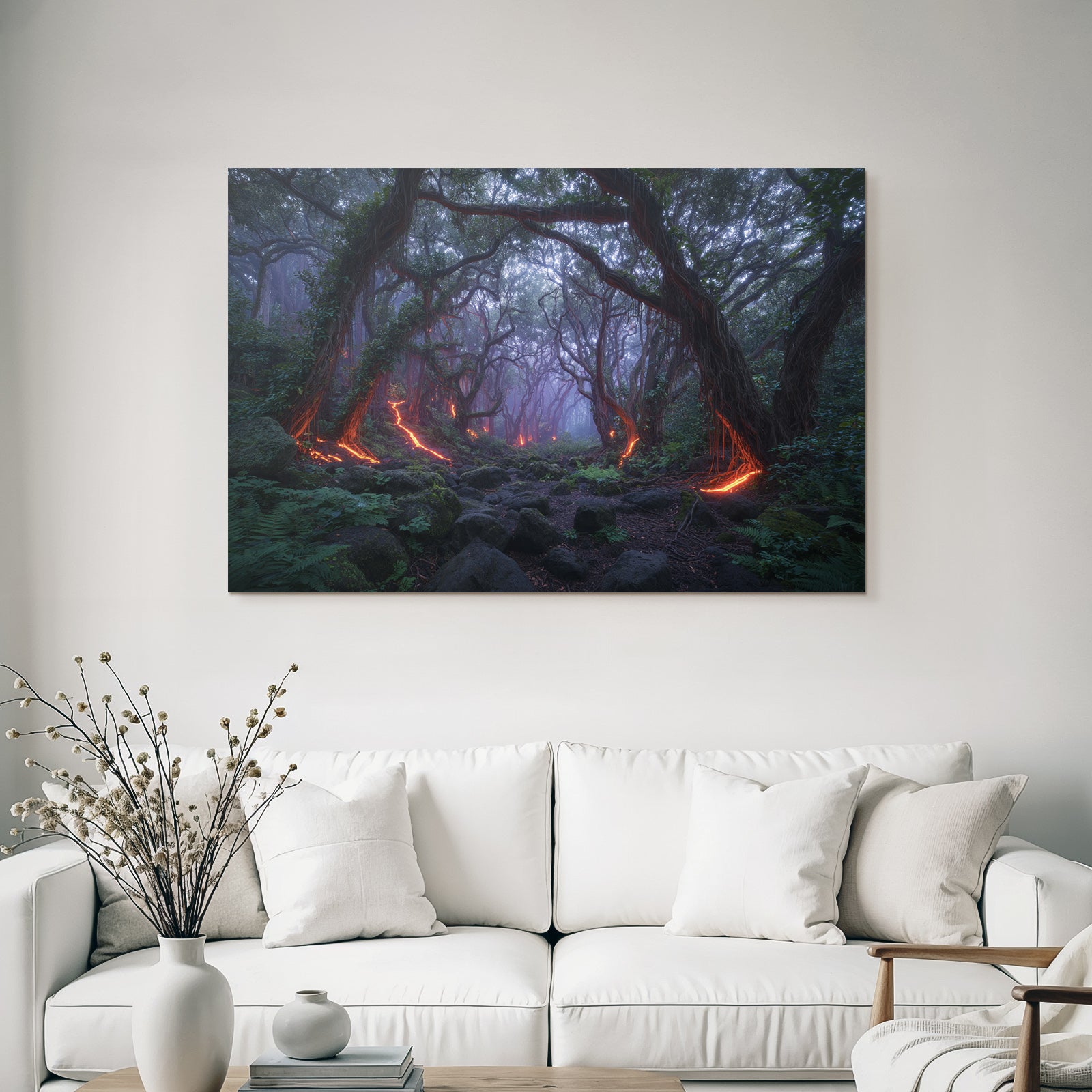 Magischer Wald Mit Glühendem Lavafluss