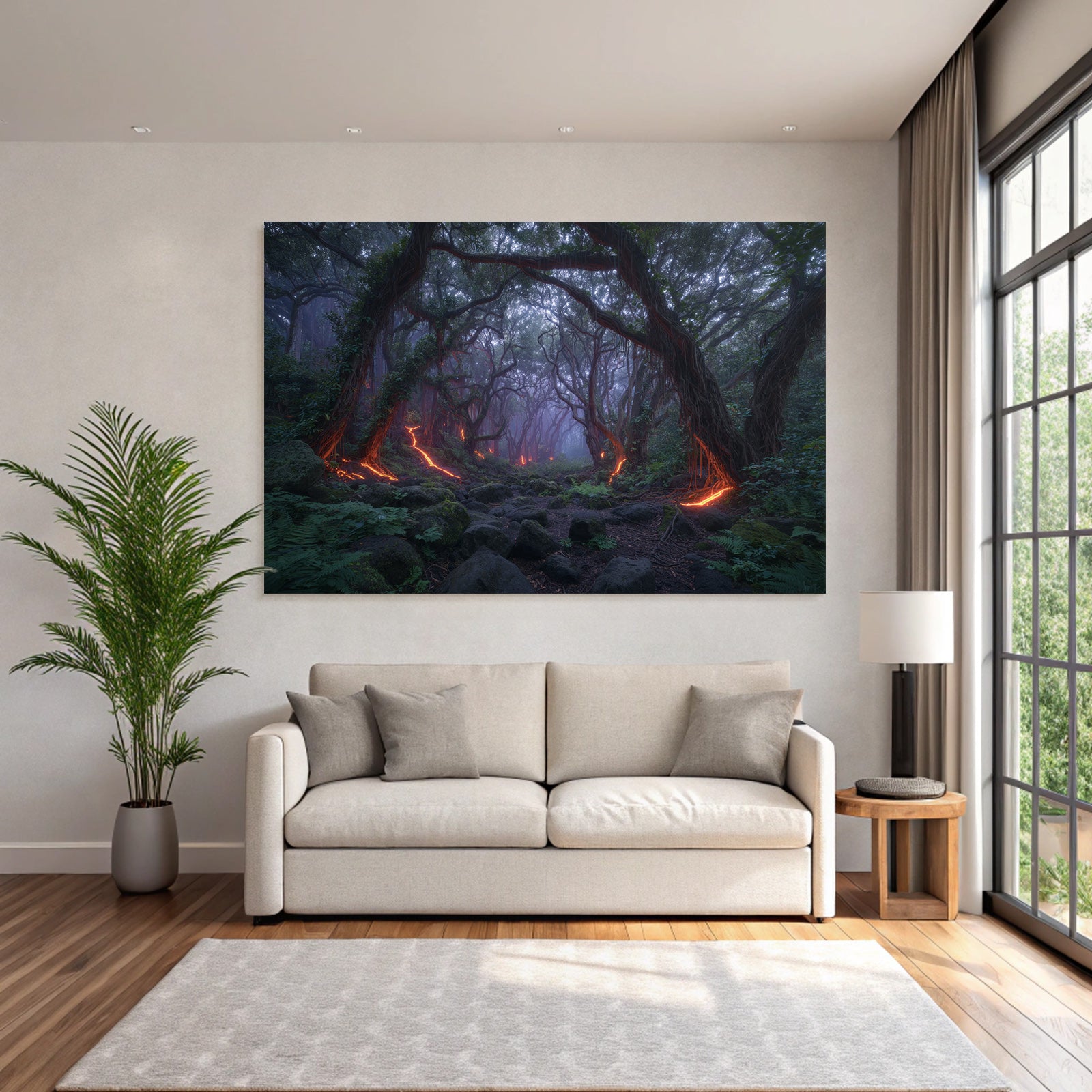 Magischer Wald Mit Glühendem Lavafluss