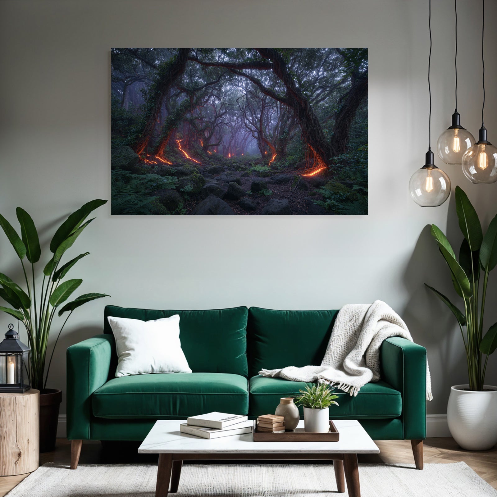 Magischer Wald Mit Glühendem Lavafluss