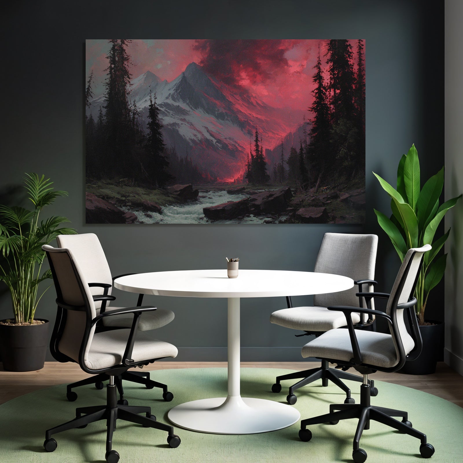 Romantische Landschaft Mit Bergen Und Wald Im Abendrot