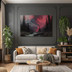 Romantische Landschaft Mit Bergen Und Wald Im Abendrot