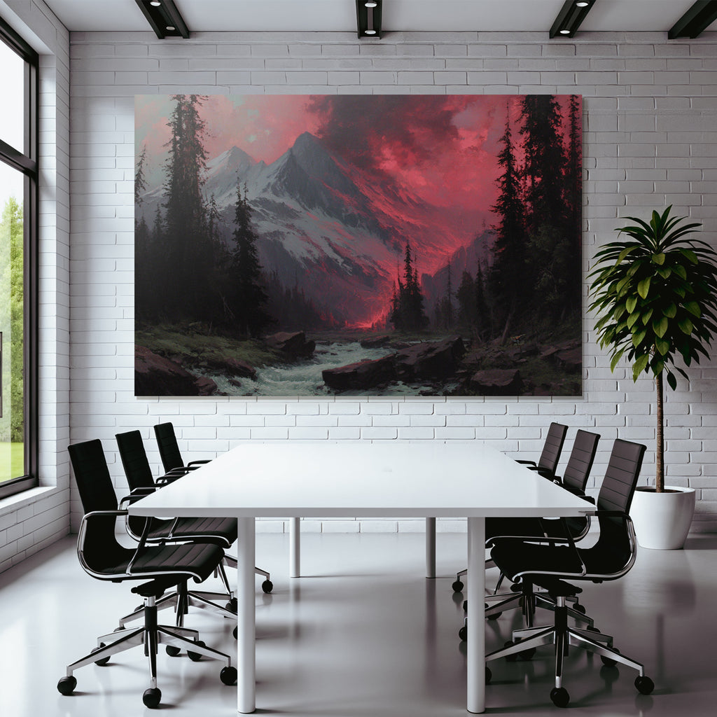Romantische Landschaft Mit Bergen Und Wald Im Abendrot