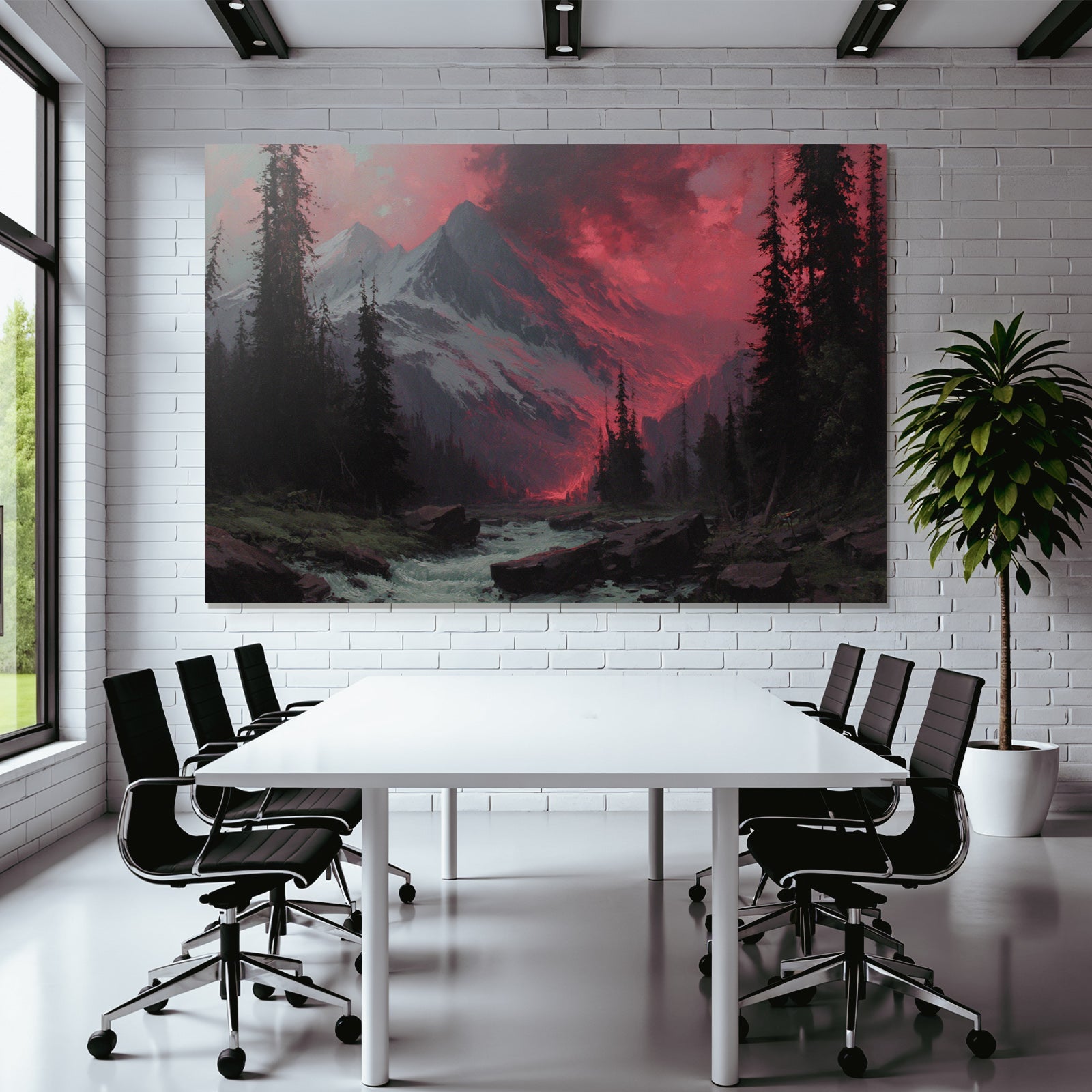 Romantische Landschaft Mit Bergen Und Wald Im Abendrot