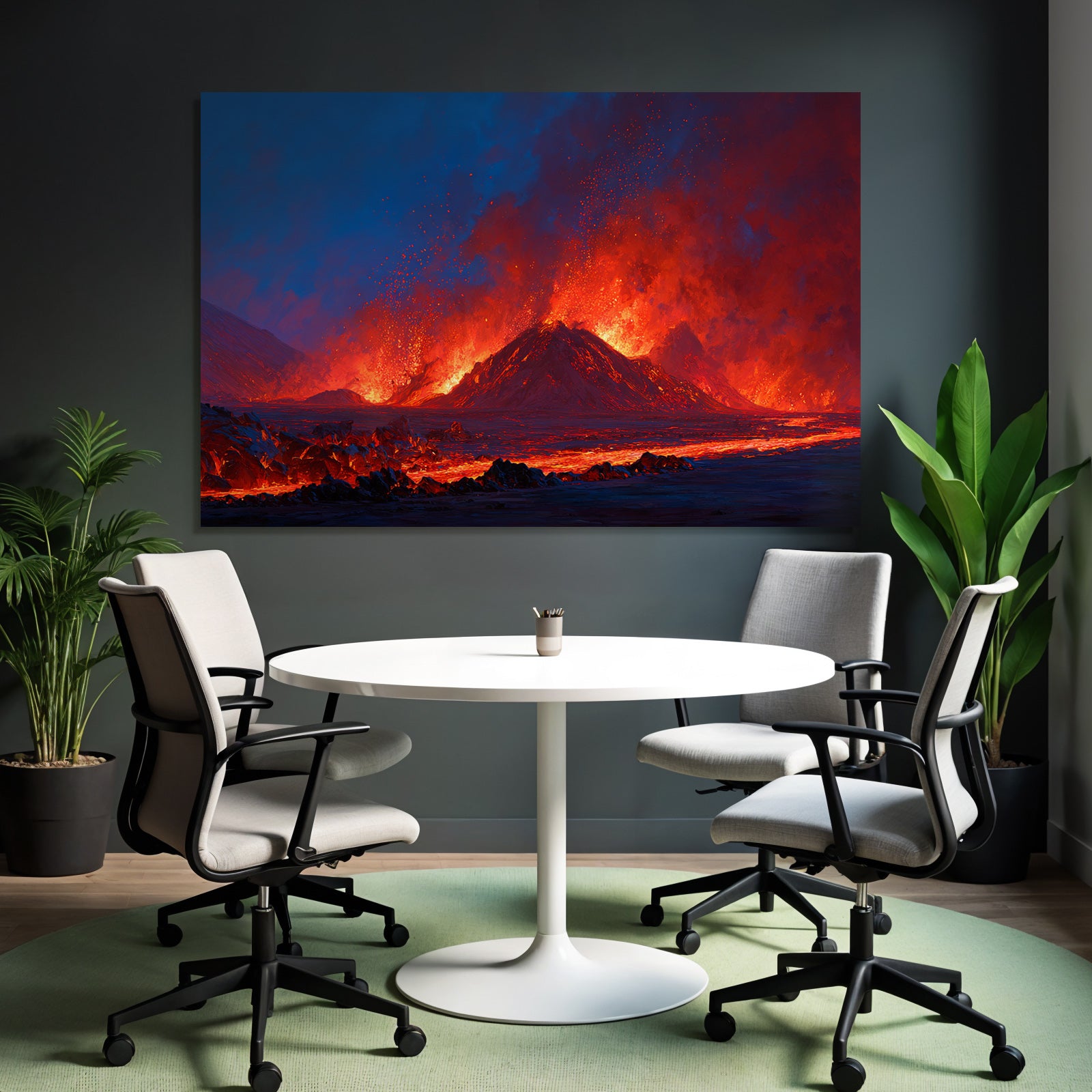 Vulkanausbruch Mit Roter Und Orangener Lava Unter Dunklem Himmel