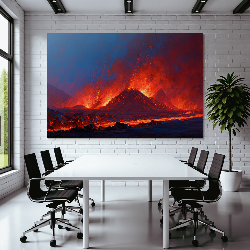 Vulkanausbruch Mit Roter Und Orangener Lava Unter Dunklem Himmel