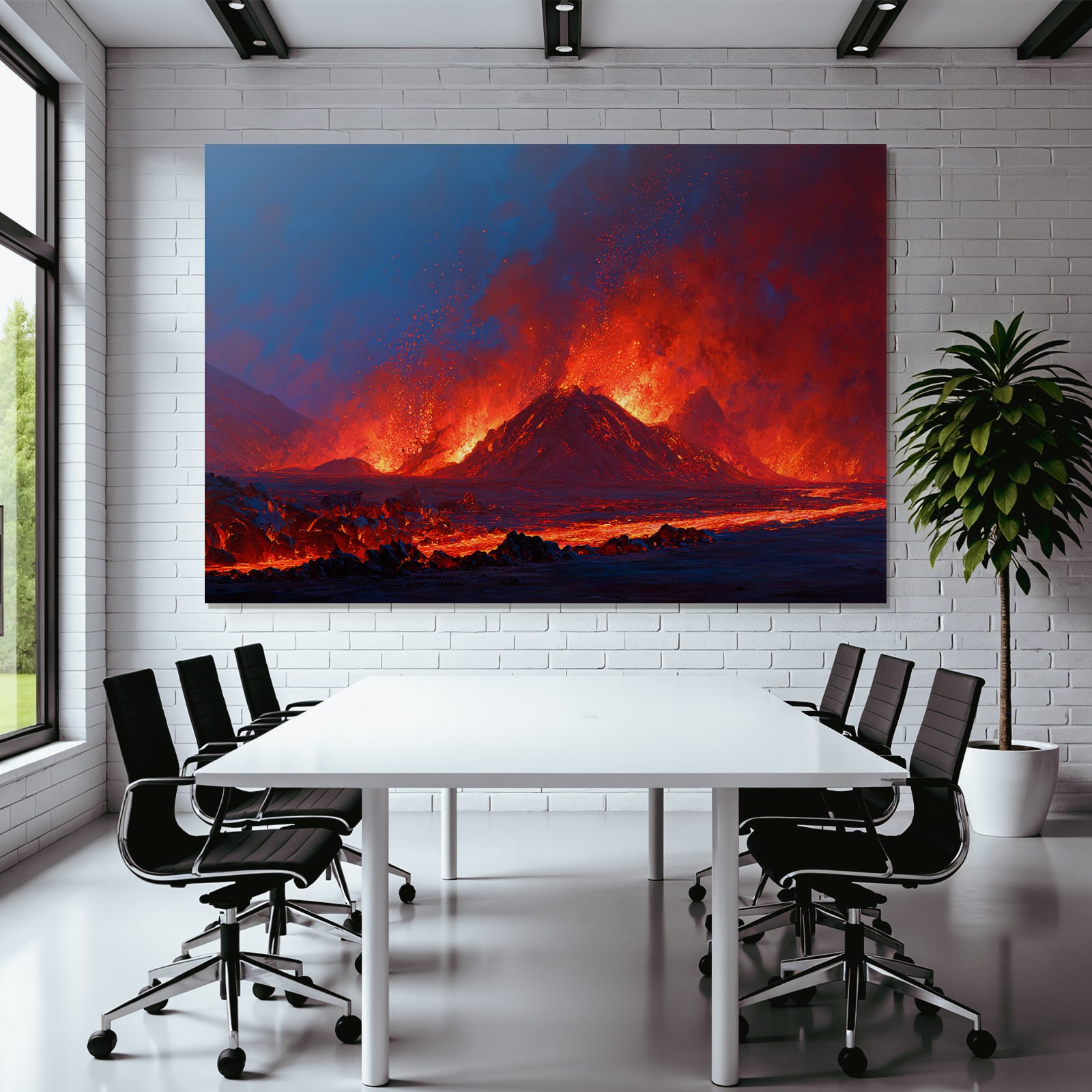 Vulkanausbruch Mit Roter Und Orangener Lava Unter Dunklem Himmel