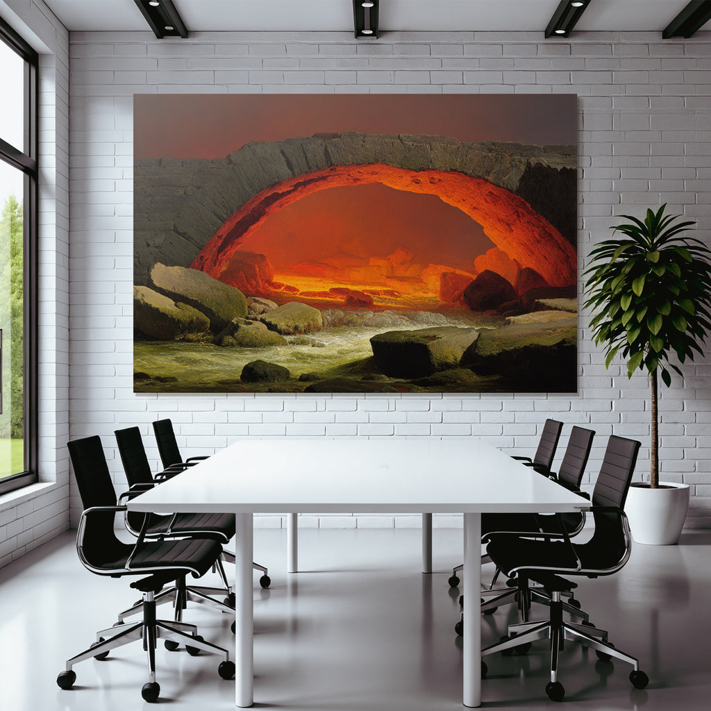 Vulkanbogen Mit Glutendem Magma Und Felsigem Wasserfluss