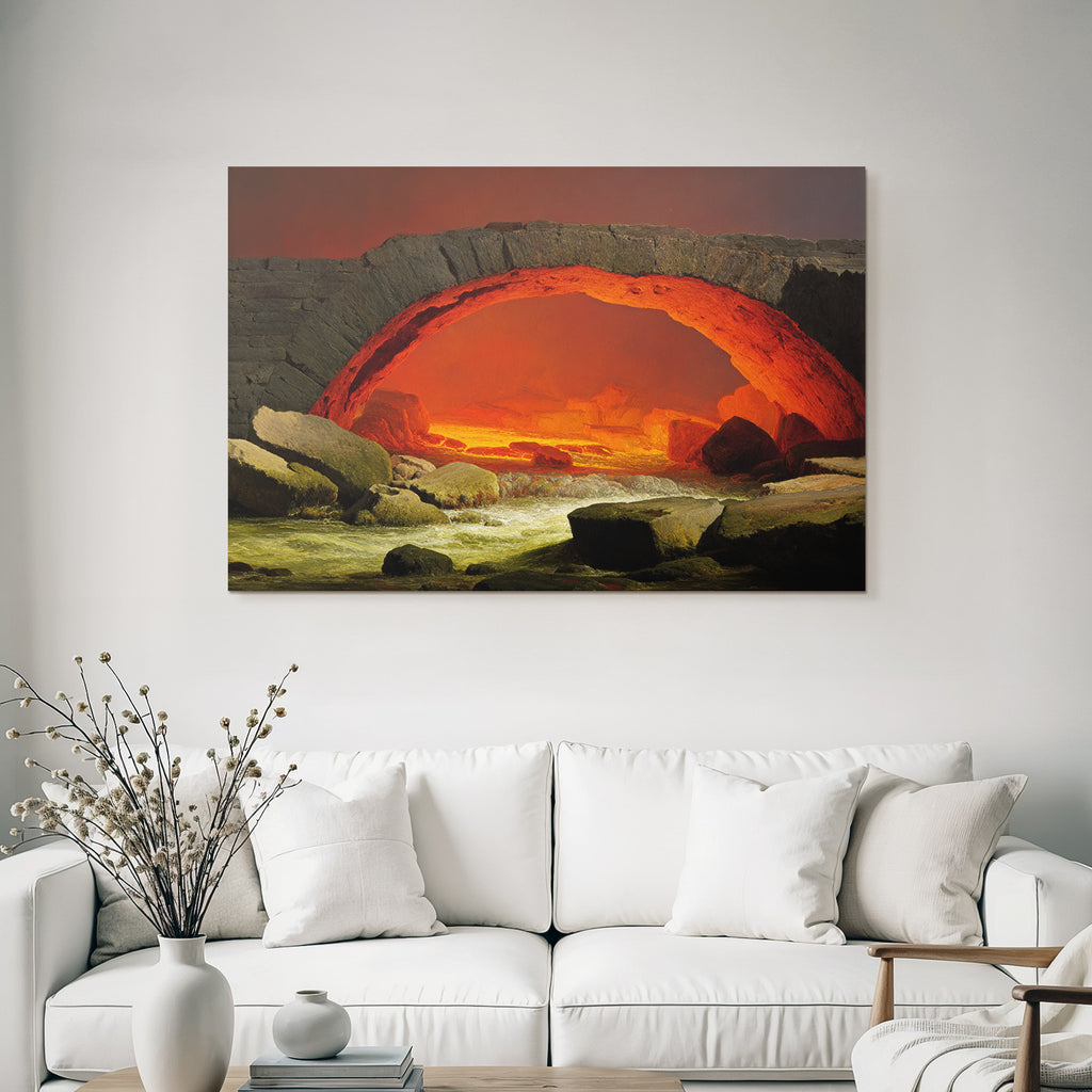 Vulkanbogen Mit Glutendem Magma Und Felsigem Wasserfluss
