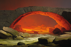 Vulkanbogen Mit Glutendem Magma Und Felsigem Wasserfluss | Feuer und Vulkane | Natur