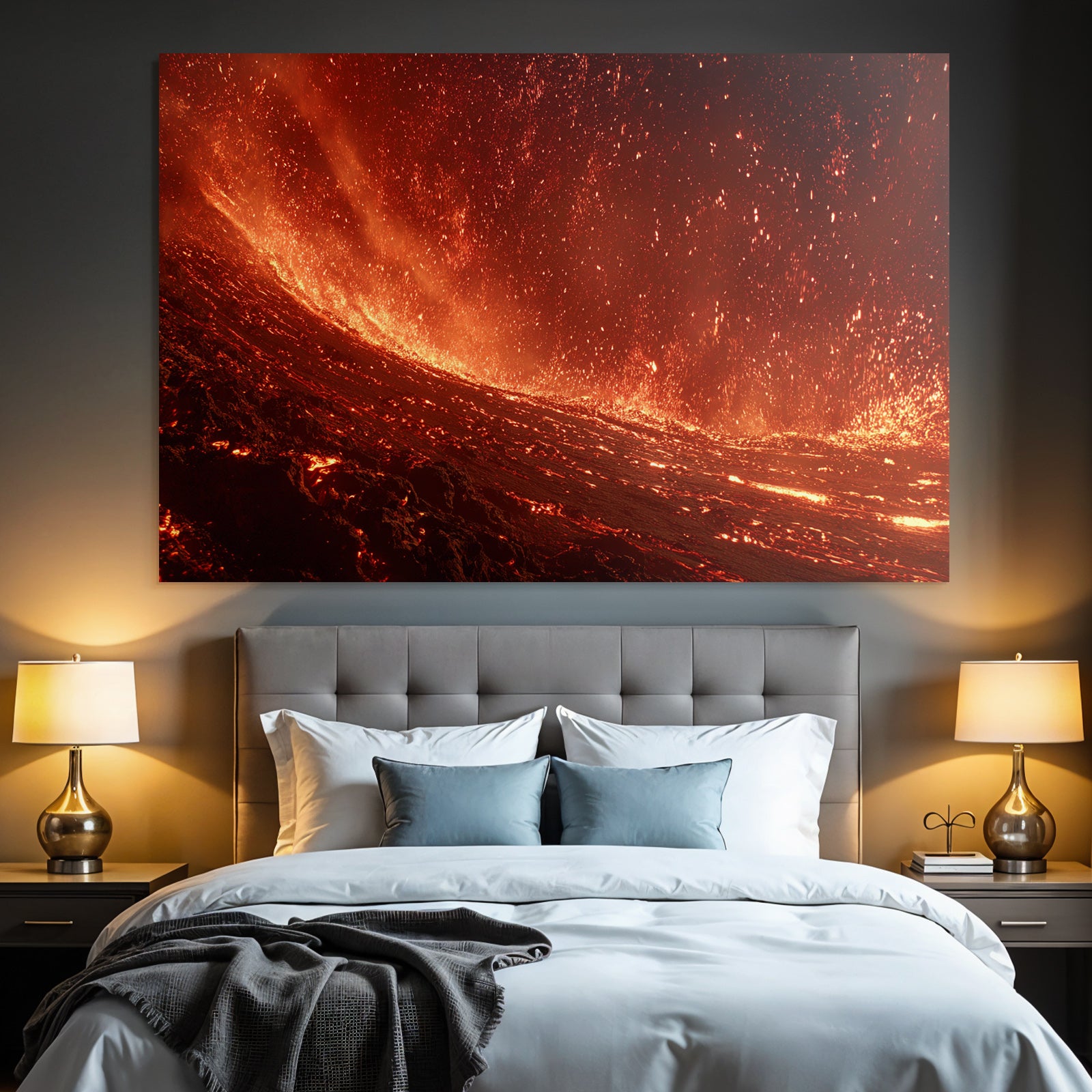 Vulkanlandschaft Mit Fliessender Lava Und Flammenmeer