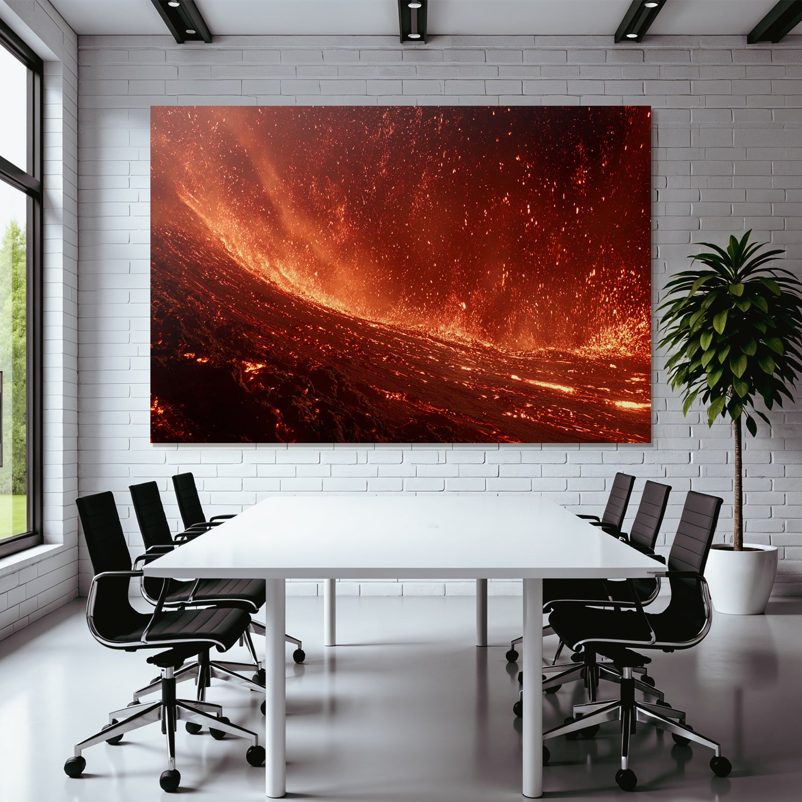Vulkanlandschaft Mit Fliessender Lava Und Flammenmeer