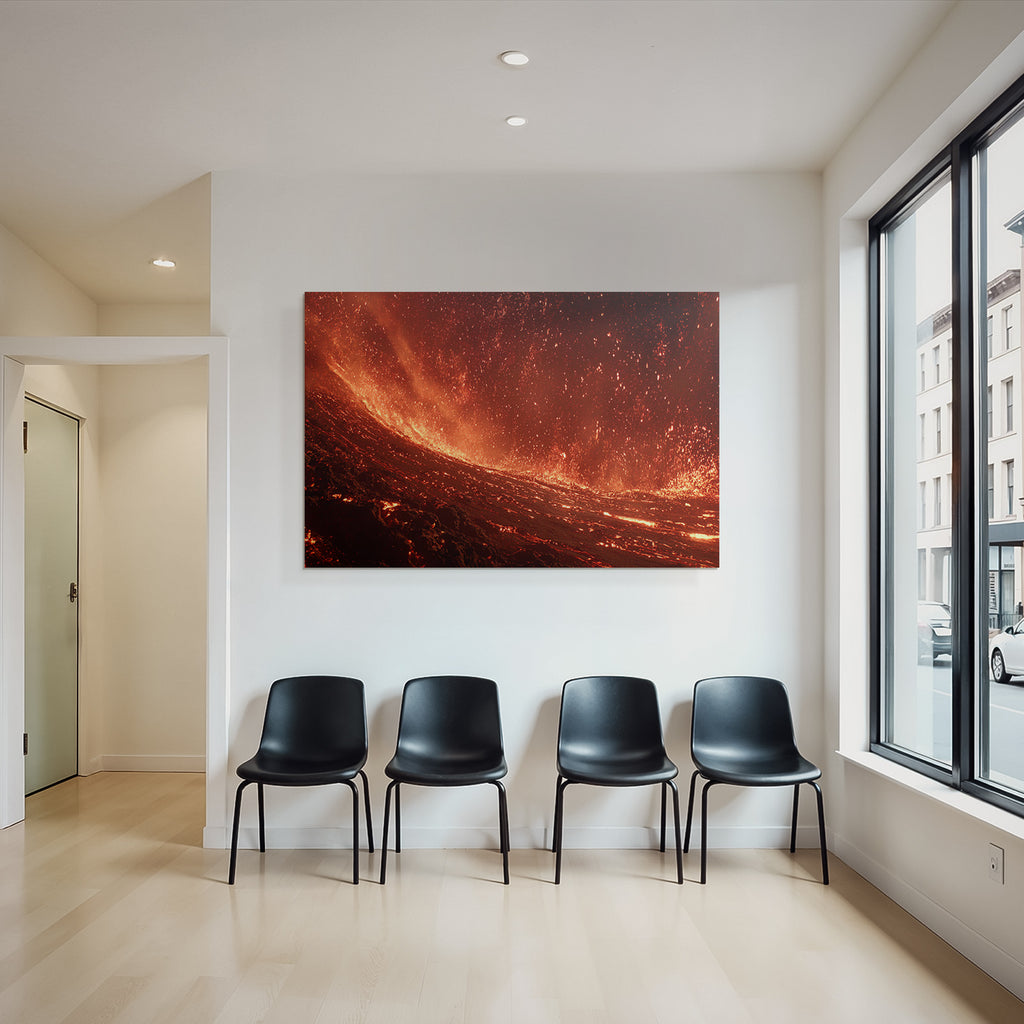 Vulkanlandschaft Mit Fliessender Lava Und Flammenmeer