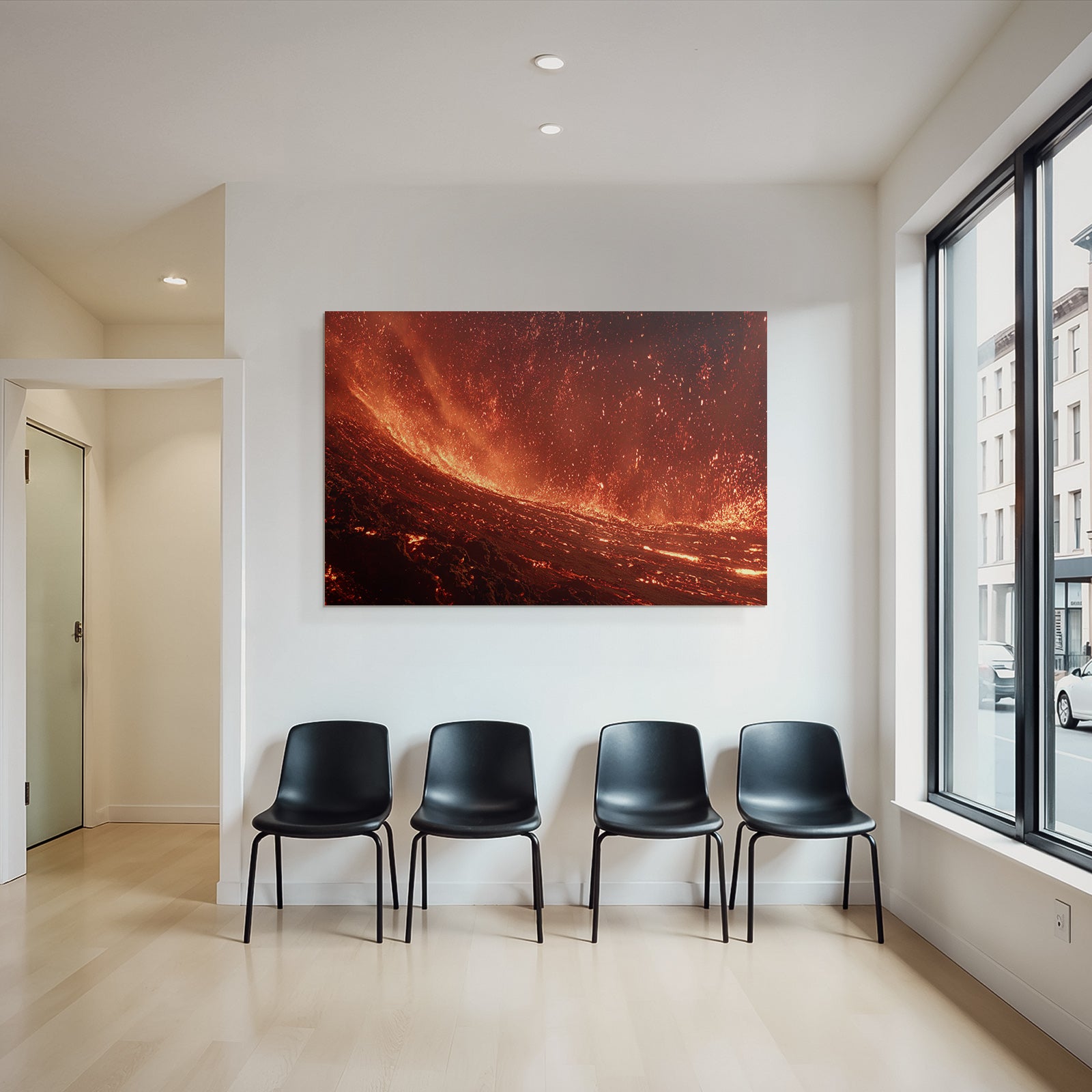 Vulkanlandschaft Mit Fliessender Lava Und Flammenmeer