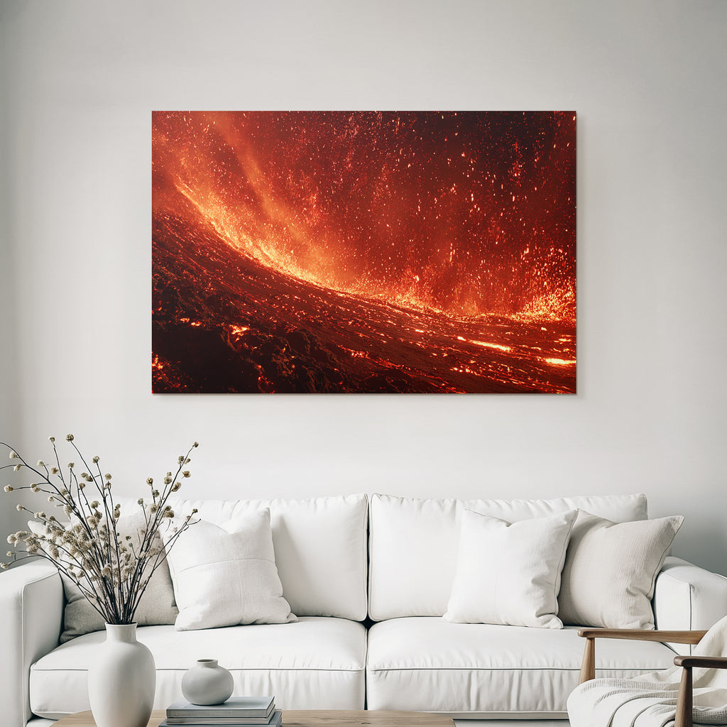 Vulkanlandschaft Mit Fliessender Lava Und Flammenmeer