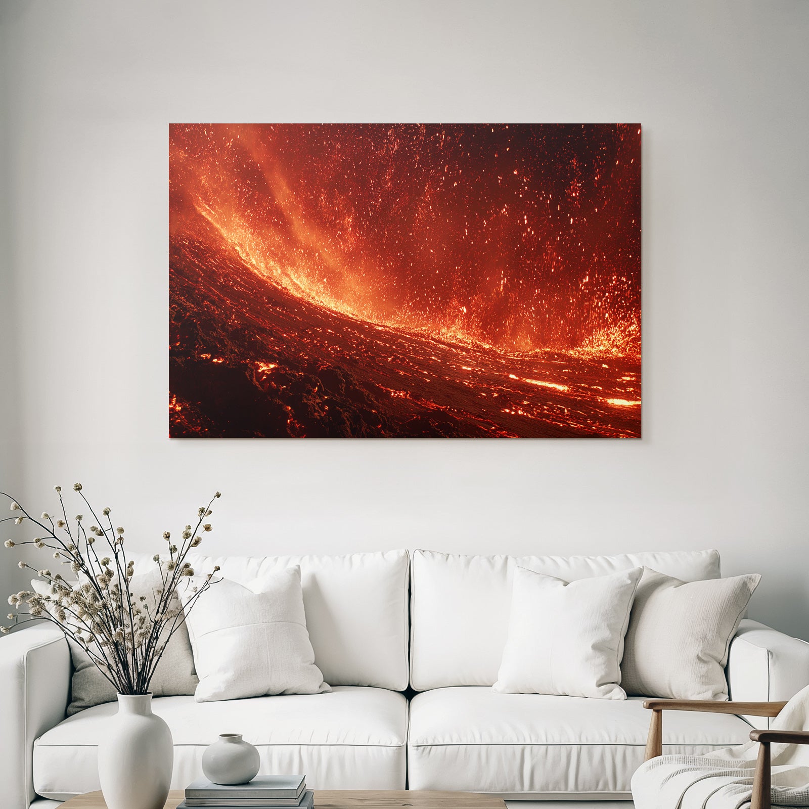 Vulkanlandschaft Mit Fliessender Lava Und Flammenmeer