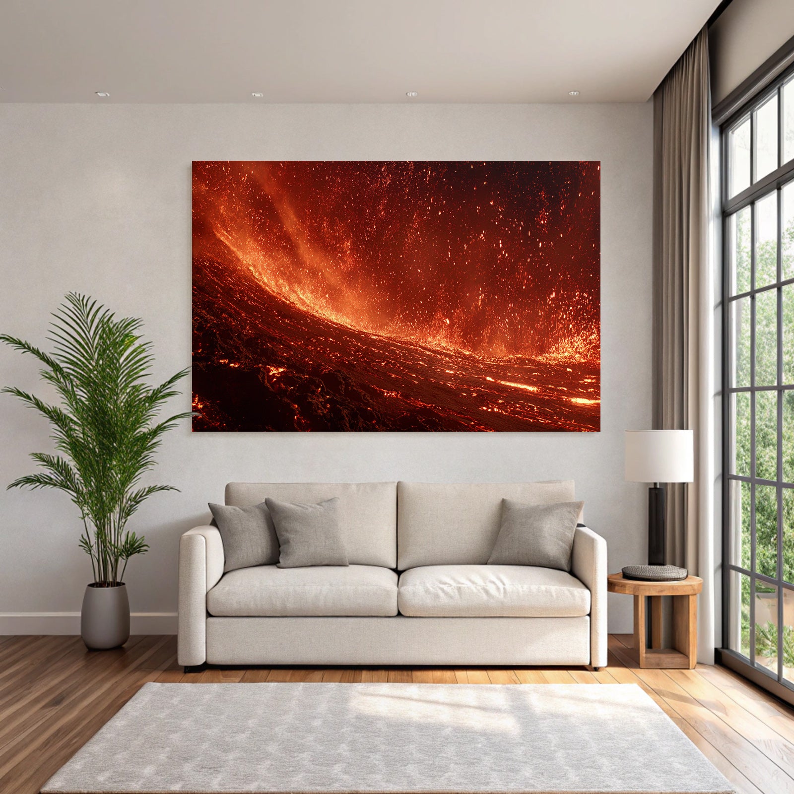 Vulkanlandschaft Mit Fliessender Lava Und Flammenmeer