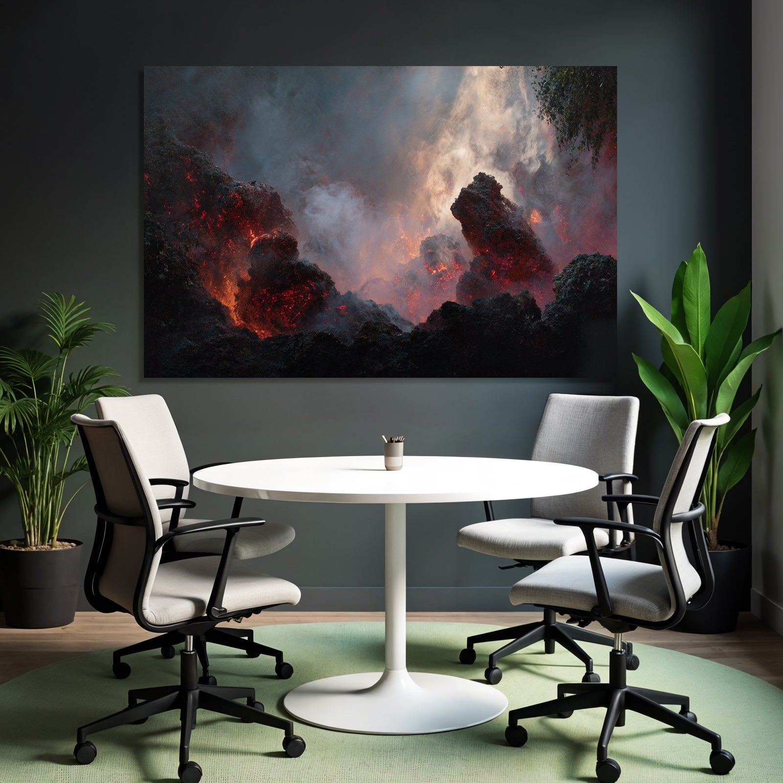 Vulkanlandschaft Mit Gluhender Lava Und Dampf