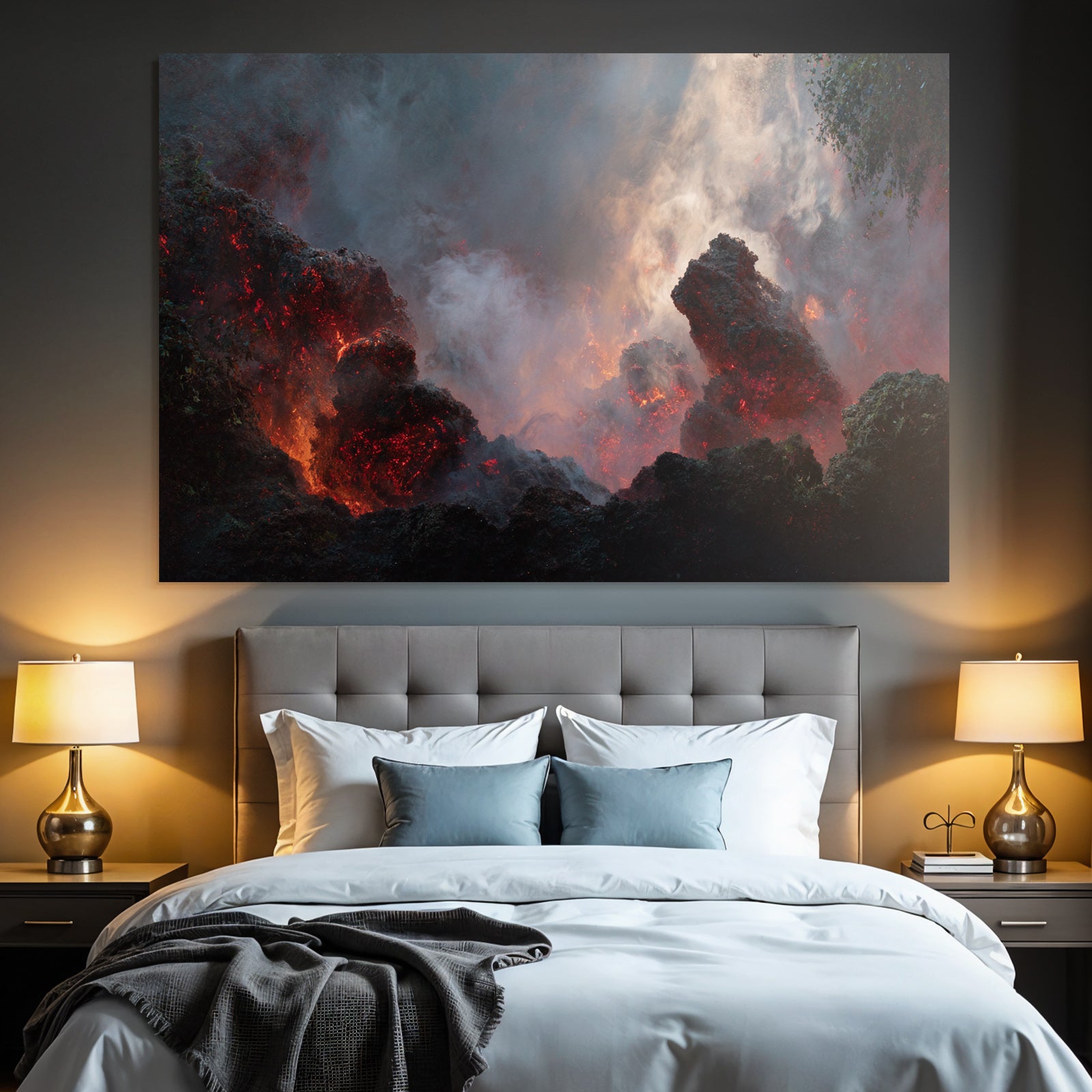 Vulkanlandschaft Mit Gluhender Lava Und Dampf