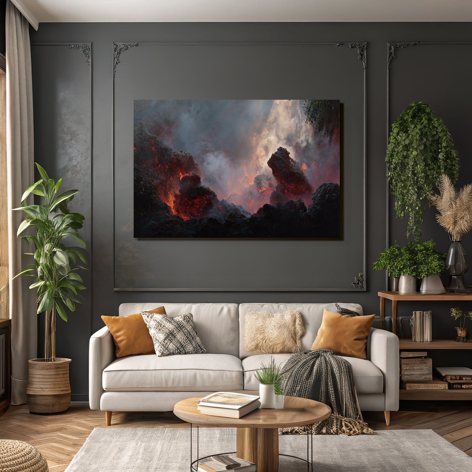 Vulkanlandschaft Mit Gluhender Lava Und Dampf