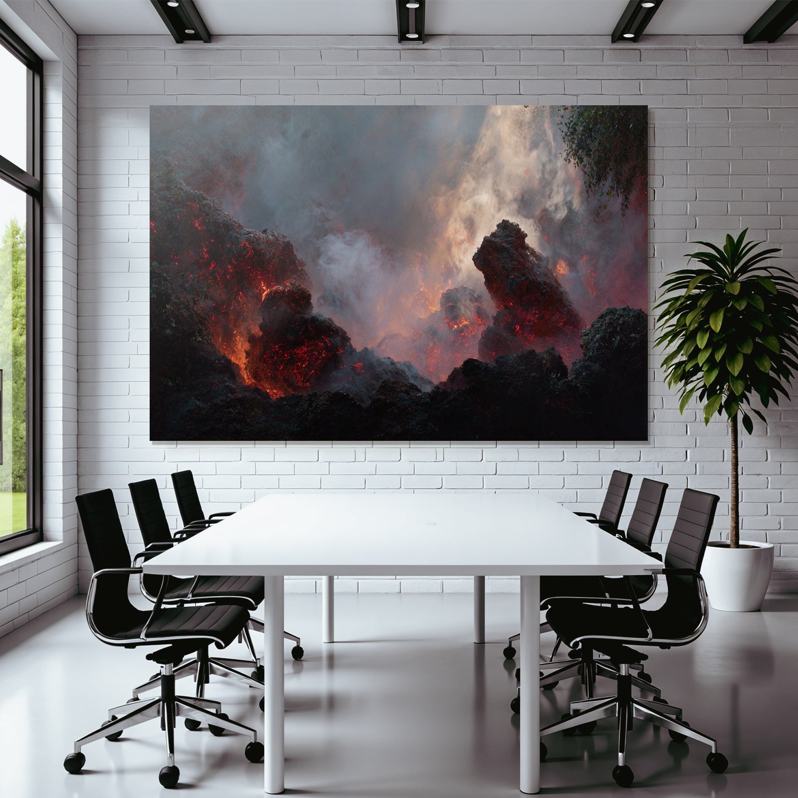 Vulkanlandschaft Mit Gluhender Lava Und Dampf