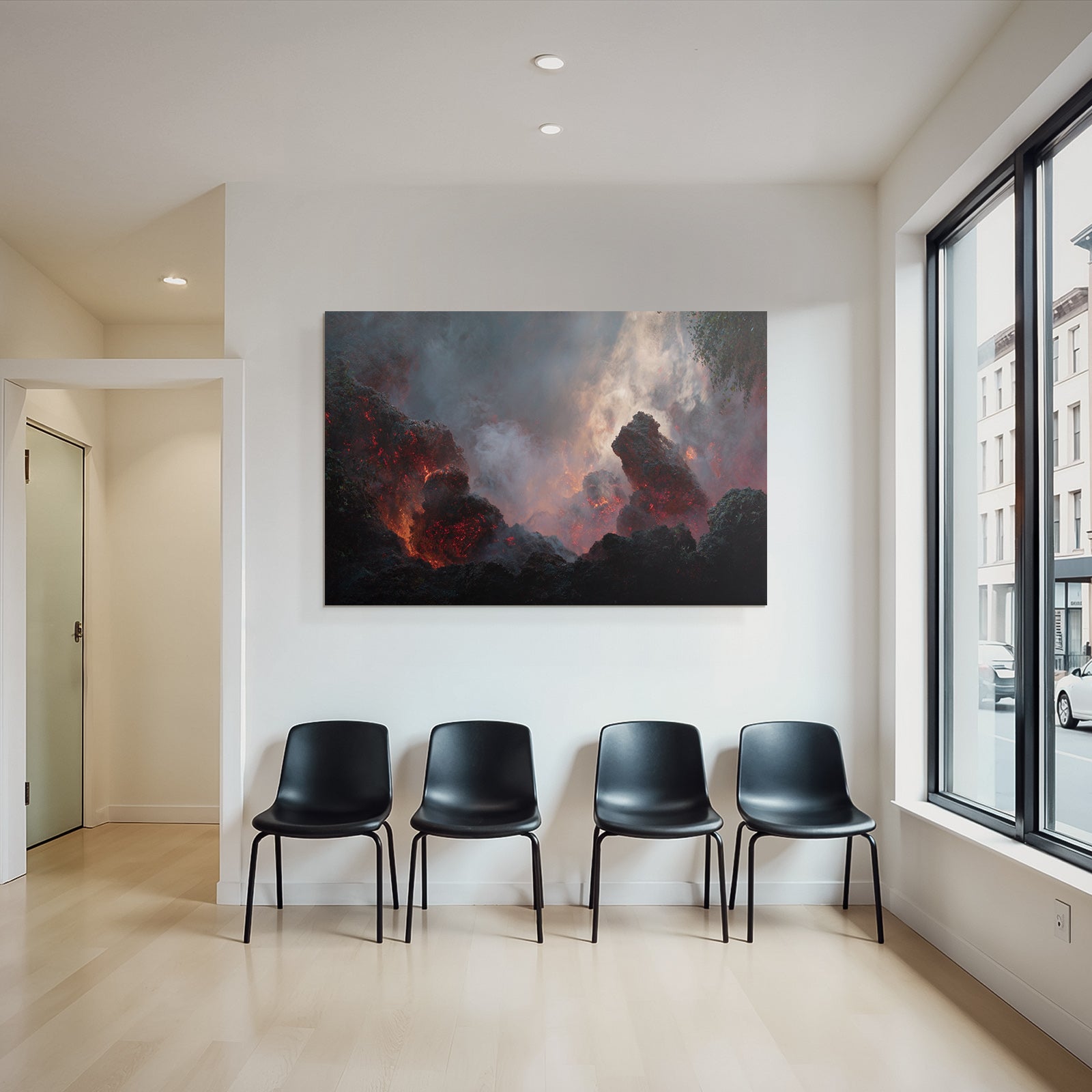 Vulkanlandschaft Mit Gluhender Lava Und Dampf