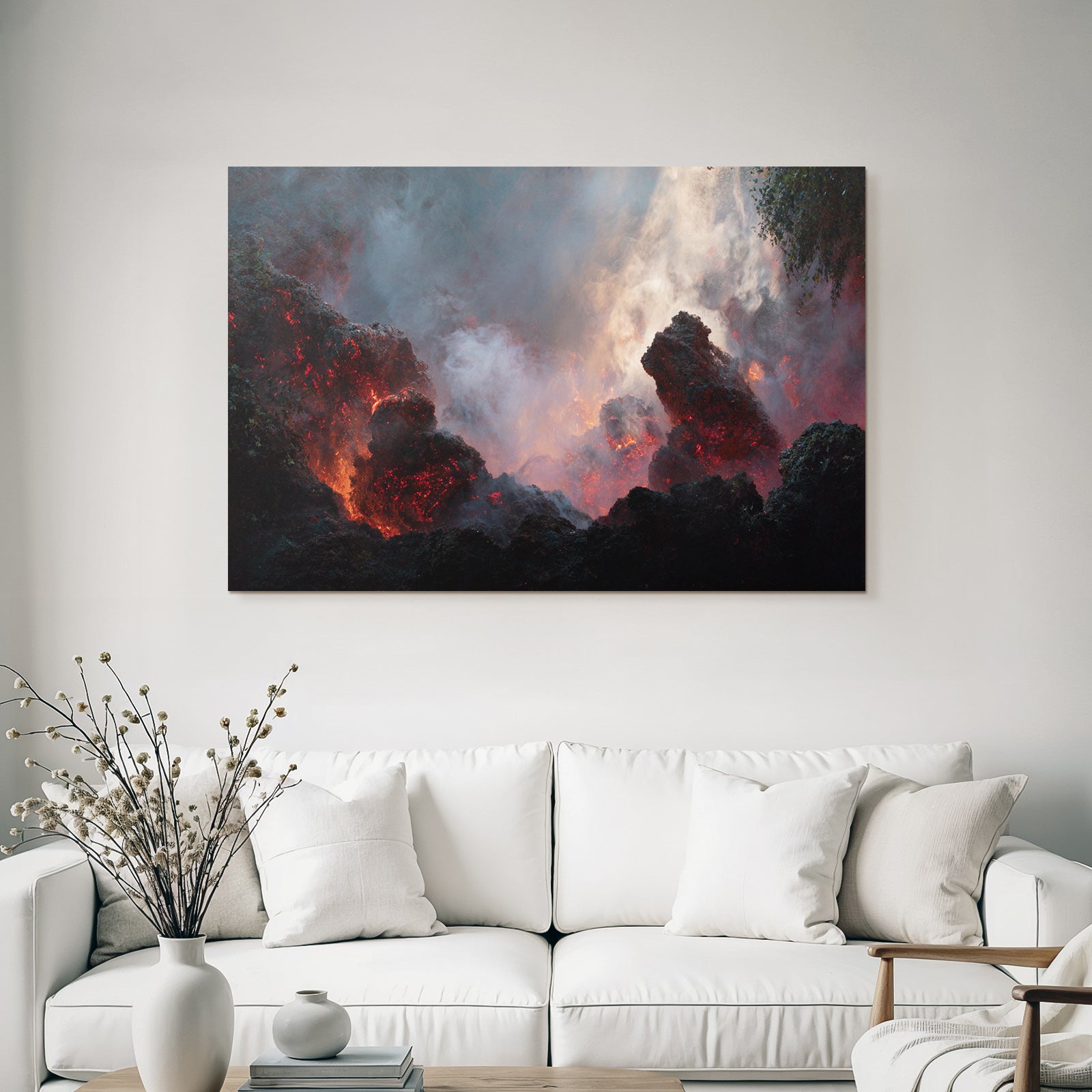 Vulkanlandschaft Mit Gluhender Lava Und Dampf
