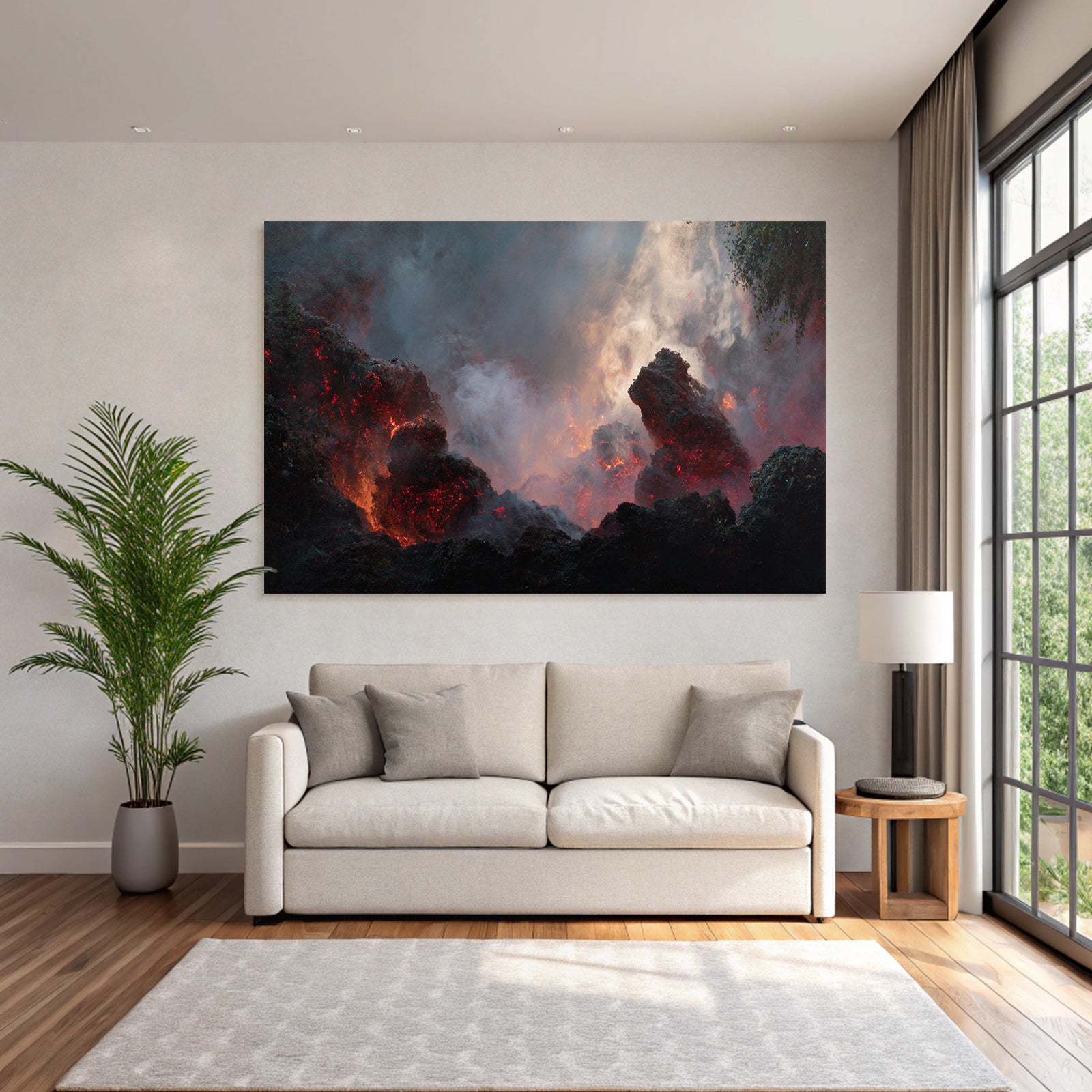 Vulkanlandschaft Mit Gluhender Lava Und Dampf