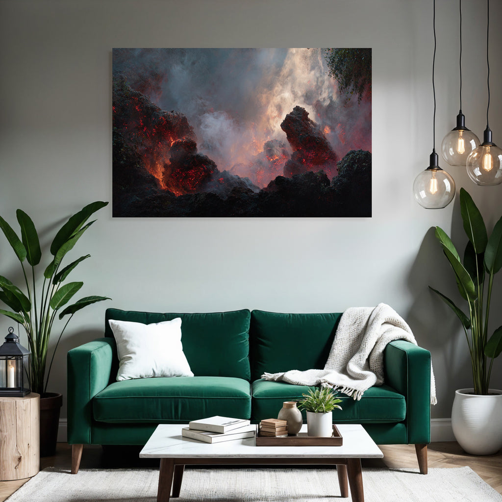 Vulkanlandschaft Mit Gluhender Lava Und Dampf
